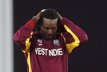 The West Indies' Chris Gayle holds his head in disappointment after Pakistan crushed his team by 10 wickets in the quarterfinals of the 2011 ICC World Cup. Photo: AP