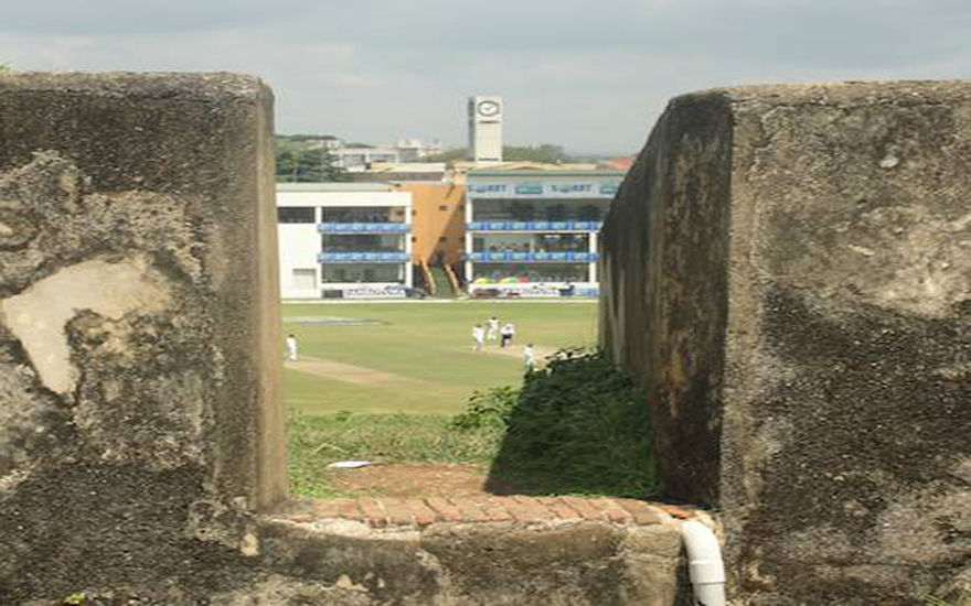 Window of opportunity: Climb through the parapets at Galle Fort for a clear view of the cricket stadium. Photo: Farieha Aziz