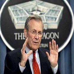 Ruminating Rummy: Donald Rumsfeld from his always interesting press conferences during the George W. Bush years. Photo: AFP/File